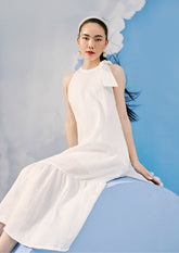 Halter-Neck Midi Silk Dress with Ruffle Hem